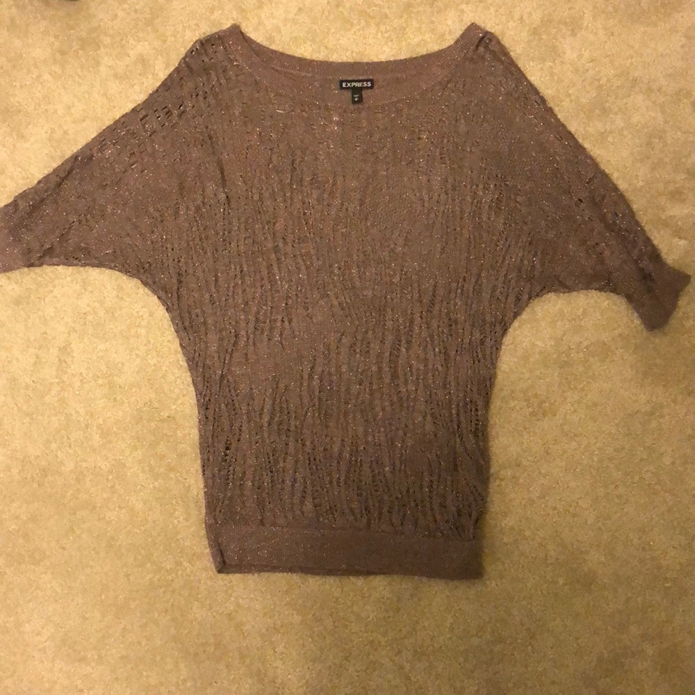 Brown sheer lightweight sweater with sparkle. - Picture 1 of 2